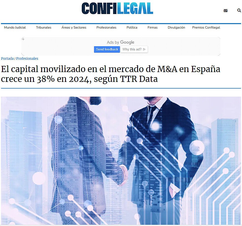 El capital movilizado en el mercado de M&A en Espaa crece un 38% en 2024, segn TTR Data